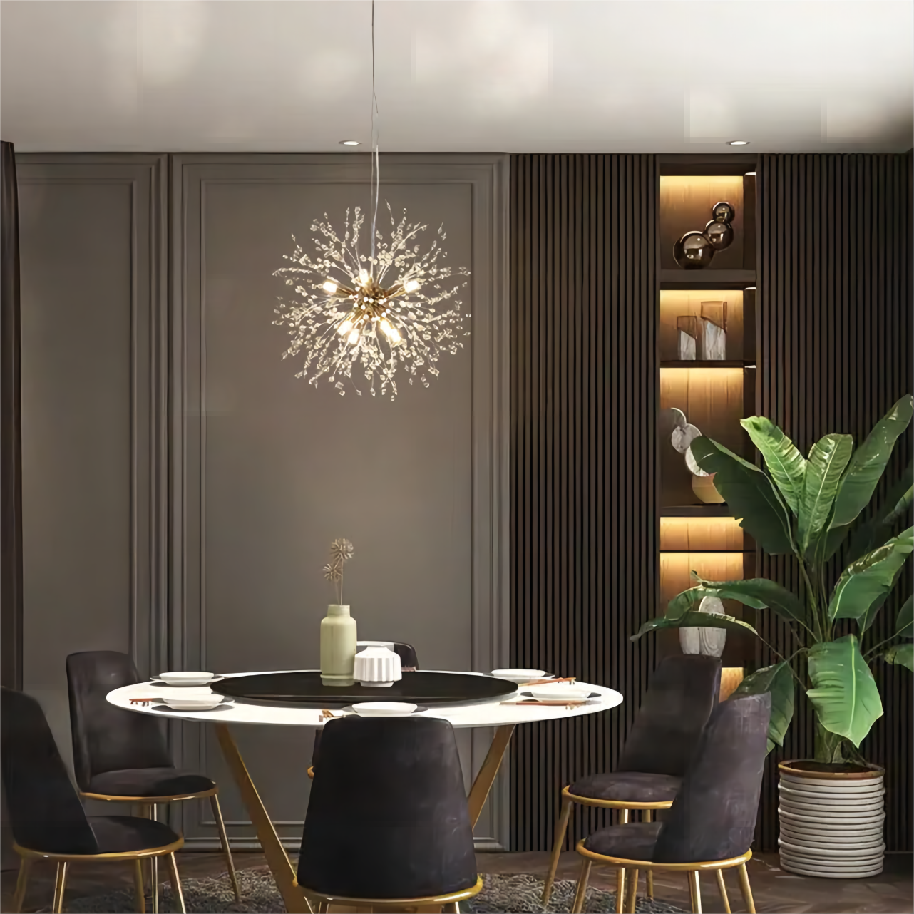 Modern Firework Dandelion Shape Satellite Crystal Chandelier For Restaurant