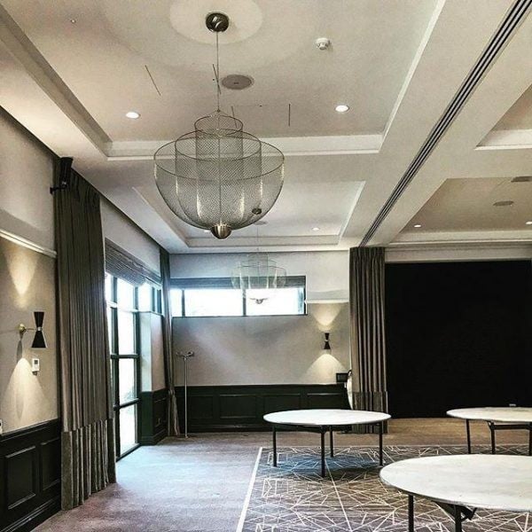 Mid-Century Style Tiered Meshmatics Metal Chandelier With Mesh Lampshade For Living Room