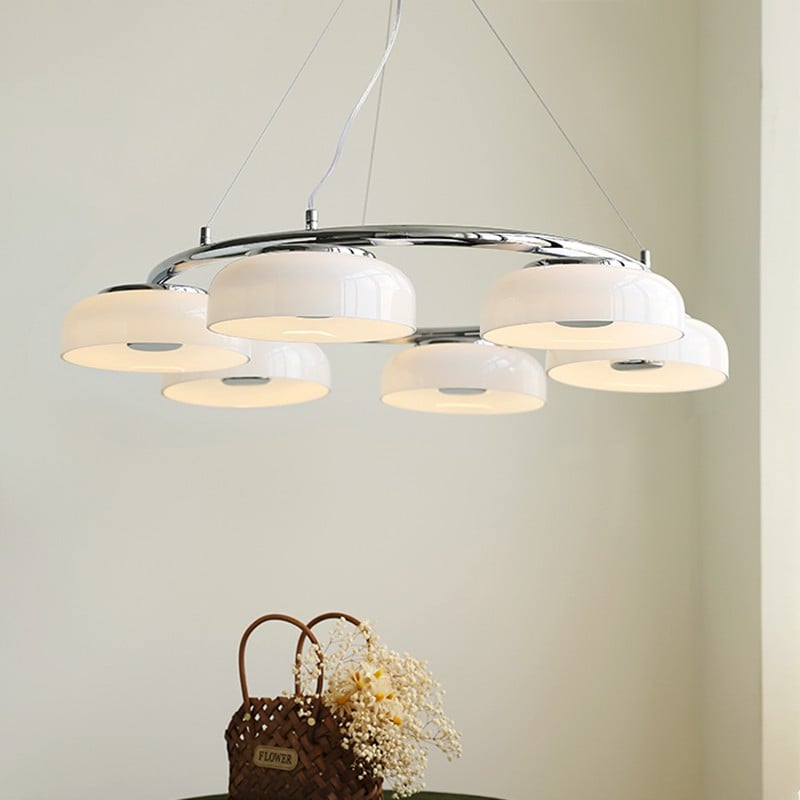 Rena Bauhaus White Bowl Chandelier
