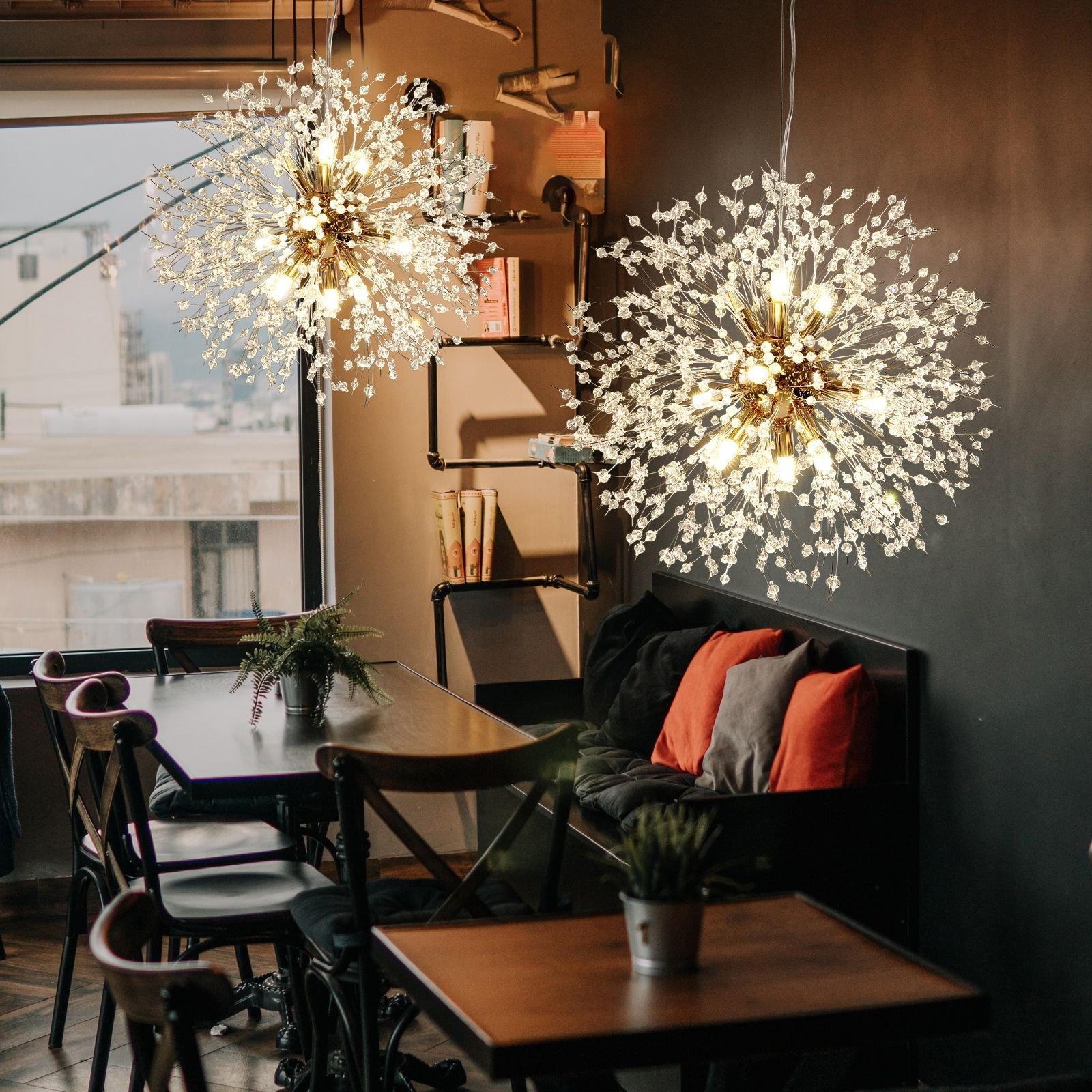Modern Firework Dandelion Shape Satellite Crystal Chandelier For Restaurant