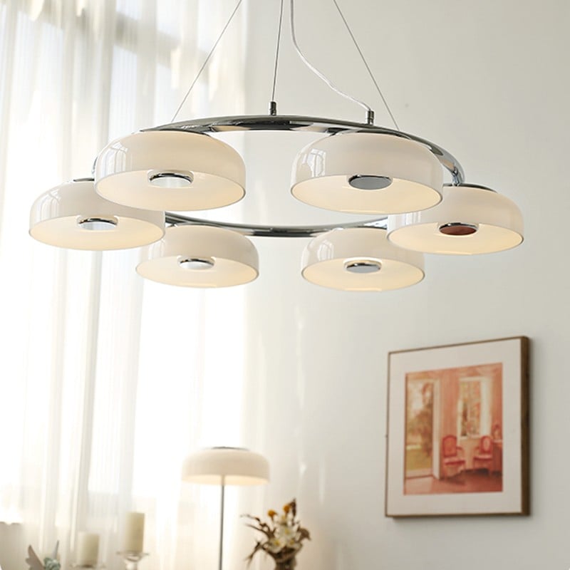 Rena Bauhaus White Bowl Chandelier