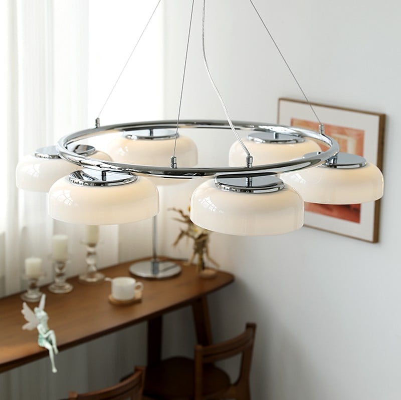 Rena Bauhaus White Bowl Chandelier