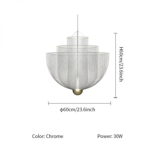Mid-Century Style Tiered Meshmatics Metal Chandelier With Mesh Lampshade For Living Room