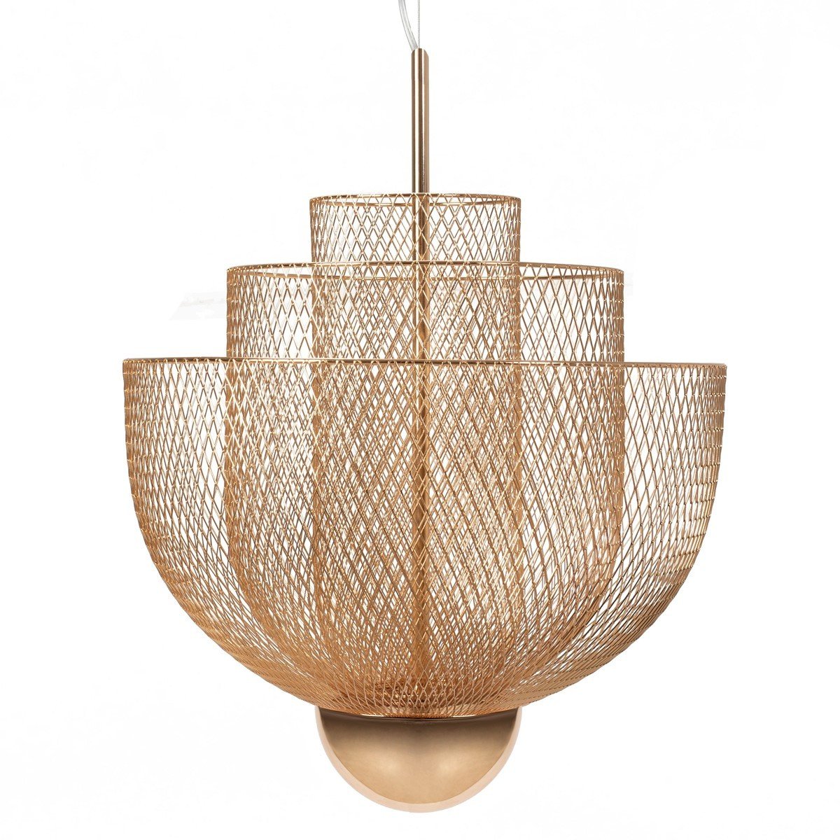 Mid-Century Style Tiered Meshmatics Metal Chandelier With Mesh Lampshade For Living Room