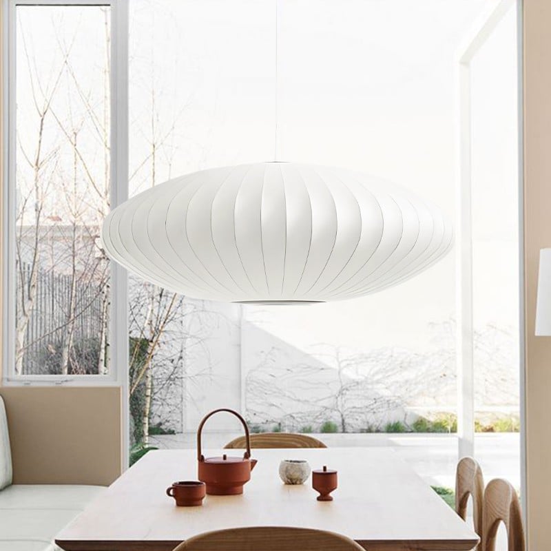 Art Deco Silk Bubble Pendant Lamp In Pear Apple Sphere Lantern Shape For Dining Room