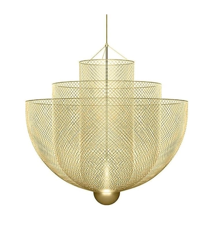 Mid-Century Style Tiered Meshmatics Metal Chandelier With Mesh Lampshade For Living Room