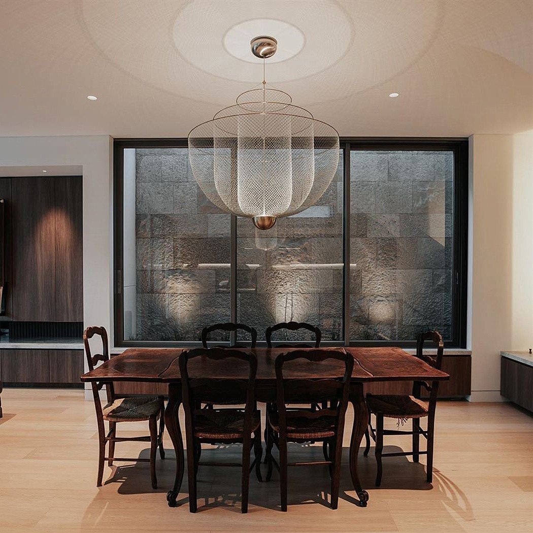 Mid-Century Style Tiered Meshmatics Metal Chandelier With Mesh Lampshade For Living Room