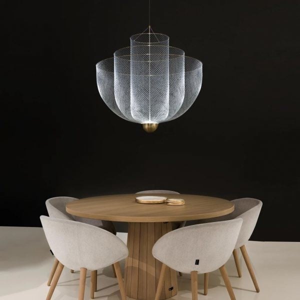 Mid-Century Style Tiered Meshmatics Metal Chandelier With Mesh Lampshade For Living Room