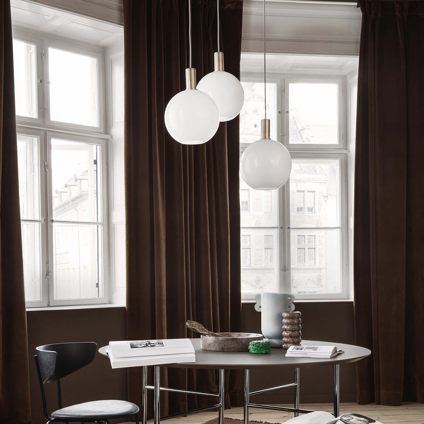 Brass Pendant Light with Opal Shade