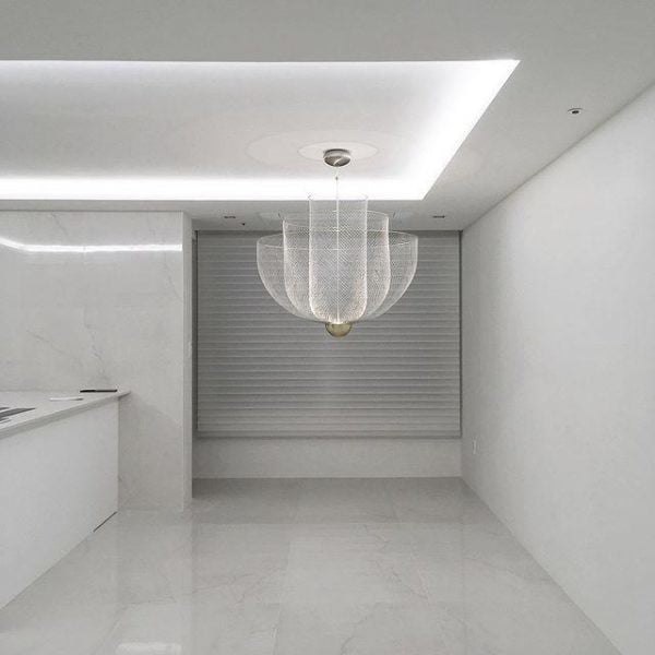 Mid-Century Style Tiered Meshmatics Metal Chandelier With Mesh Lampshade For Living Room