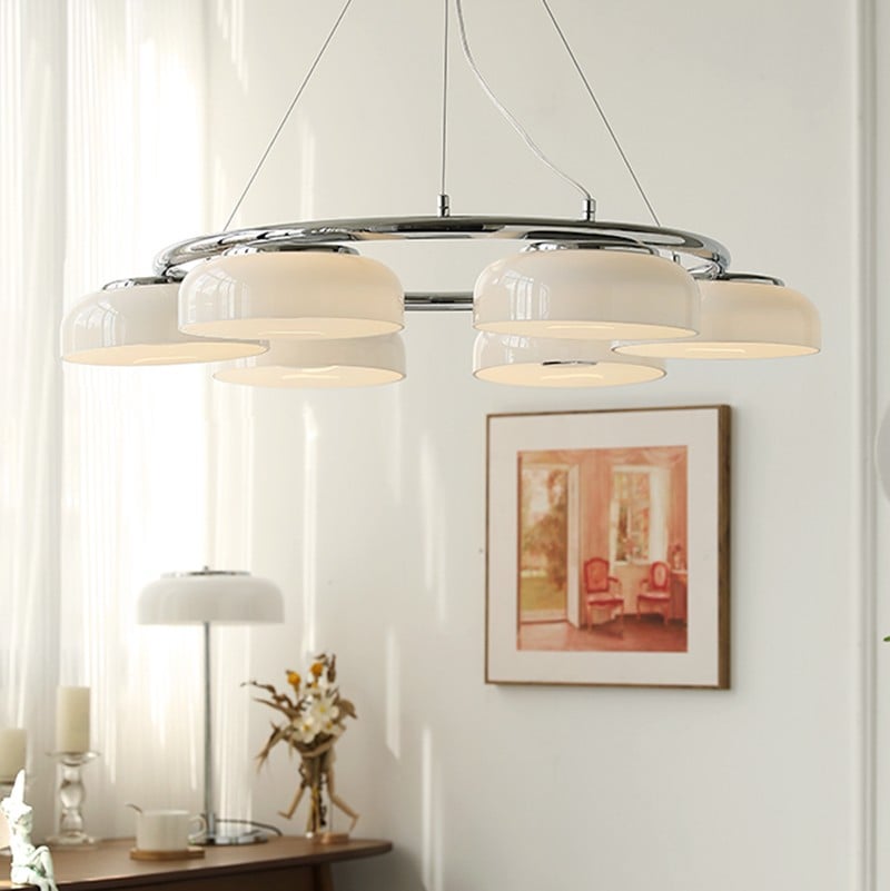 Rena Bauhaus White Bowl Chandelier