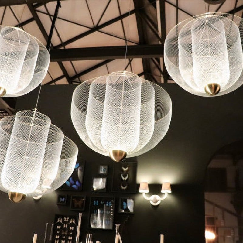 Mid-Century Style Tiered Meshmatics Metal Chandelier With Mesh Lampshade For Living Room