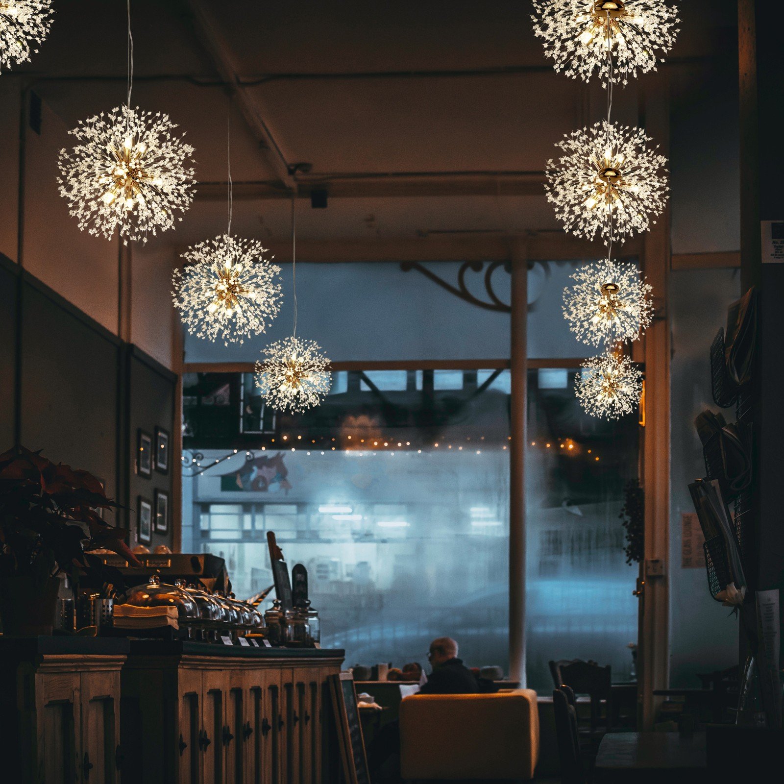 Modern Firework Dandelion Shape Satellite Crystal Chandelier For Restaurant