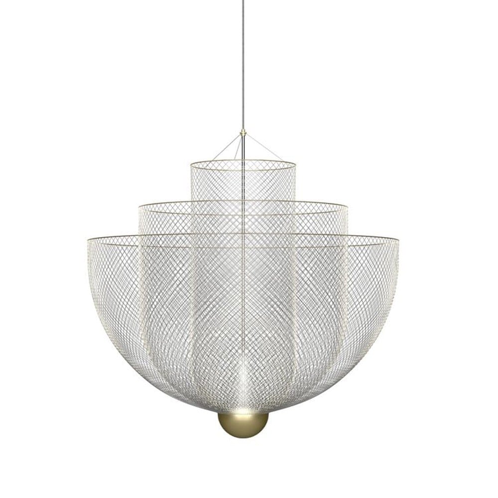 Mid-Century Style Tiered Meshmatics Metal Chandelier With Mesh Lampshade For Living Room