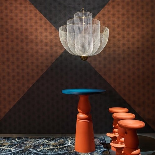 Mid-Century Style Tiered Meshmatics Metal Chandelier With Mesh Lampshade For Living Room