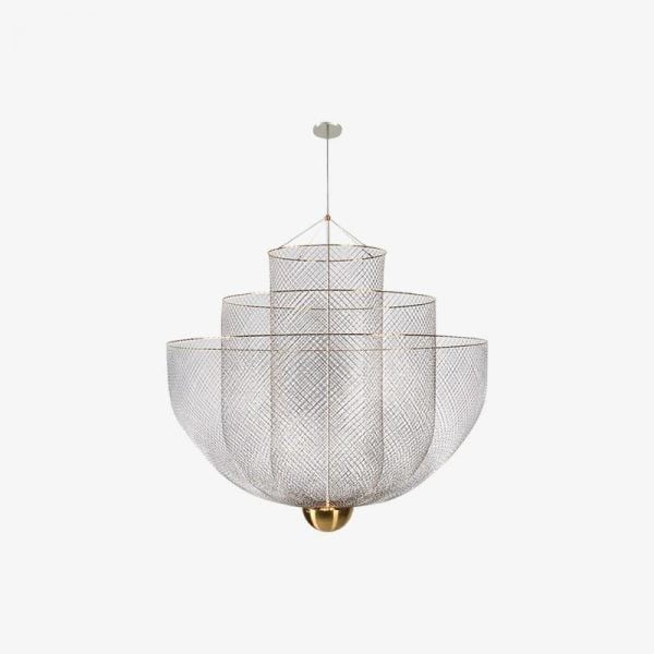 Mid-Century Style Tiered Meshmatics Metal Chandelier With Mesh Lampshade For Living Room