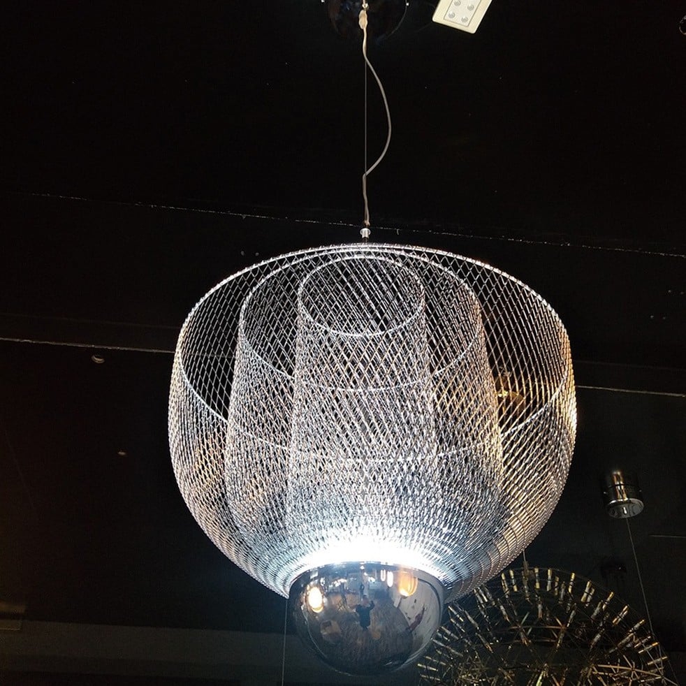 Mid-Century Style Tiered Meshmatics Metal Chandelier With Mesh Lampshade For Living Room