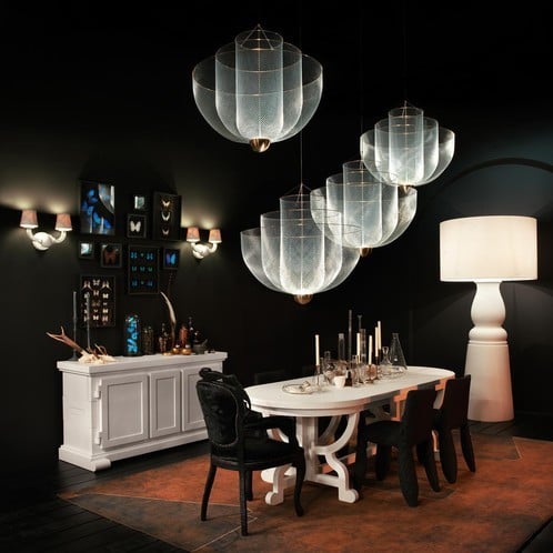 Mid-Century Style Tiered Meshmatics Metal Chandelier With Mesh Lampshade For Living Room