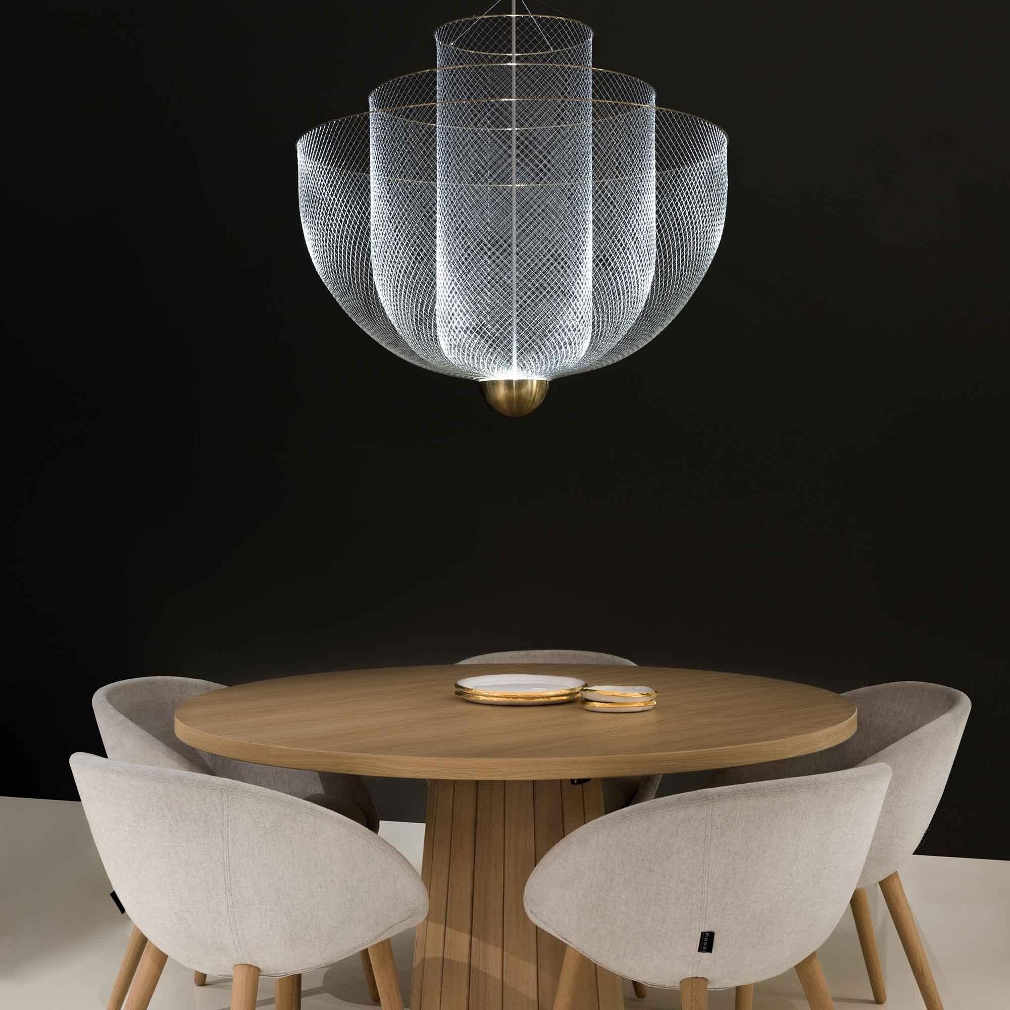 Mid-Century Style Tiered Meshmatics Metal Chandelier With Mesh Lampshade For Living Room