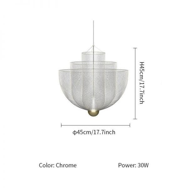 Mid-Century Style Tiered Meshmatics Metal Chandelier With Mesh Lampshade For Living Room