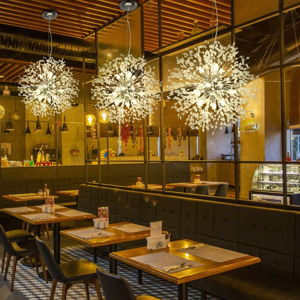 Modern Firework Dandelion Shape Satellite Crystal Chandelier For Restaurant