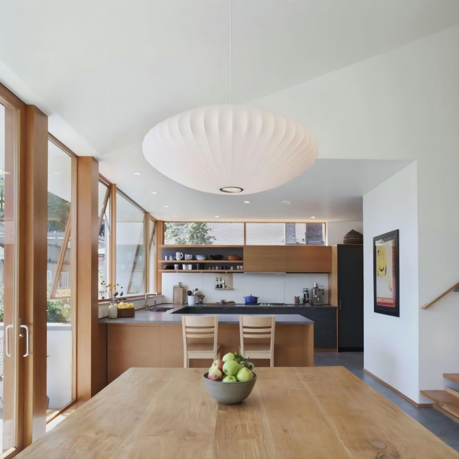 Art Deco Silk Bubble Pendant Lamp In Pear Apple Sphere Lantern Shape For Dining Room