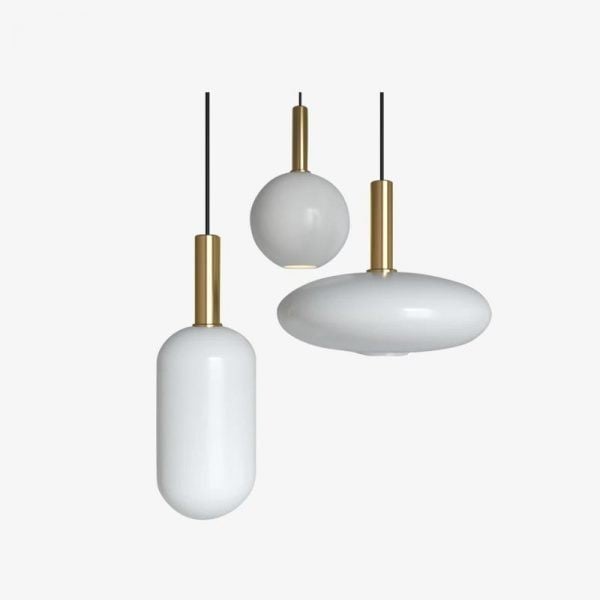 Brass Pendant Light with Opal Shade