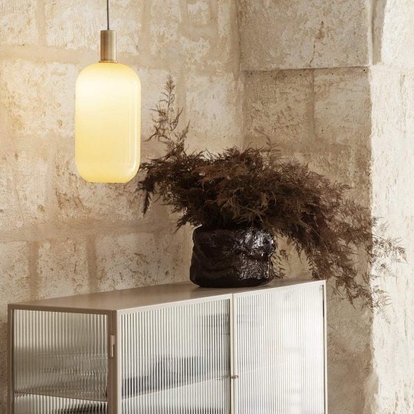 Brass Pendant Light with Opal Shade