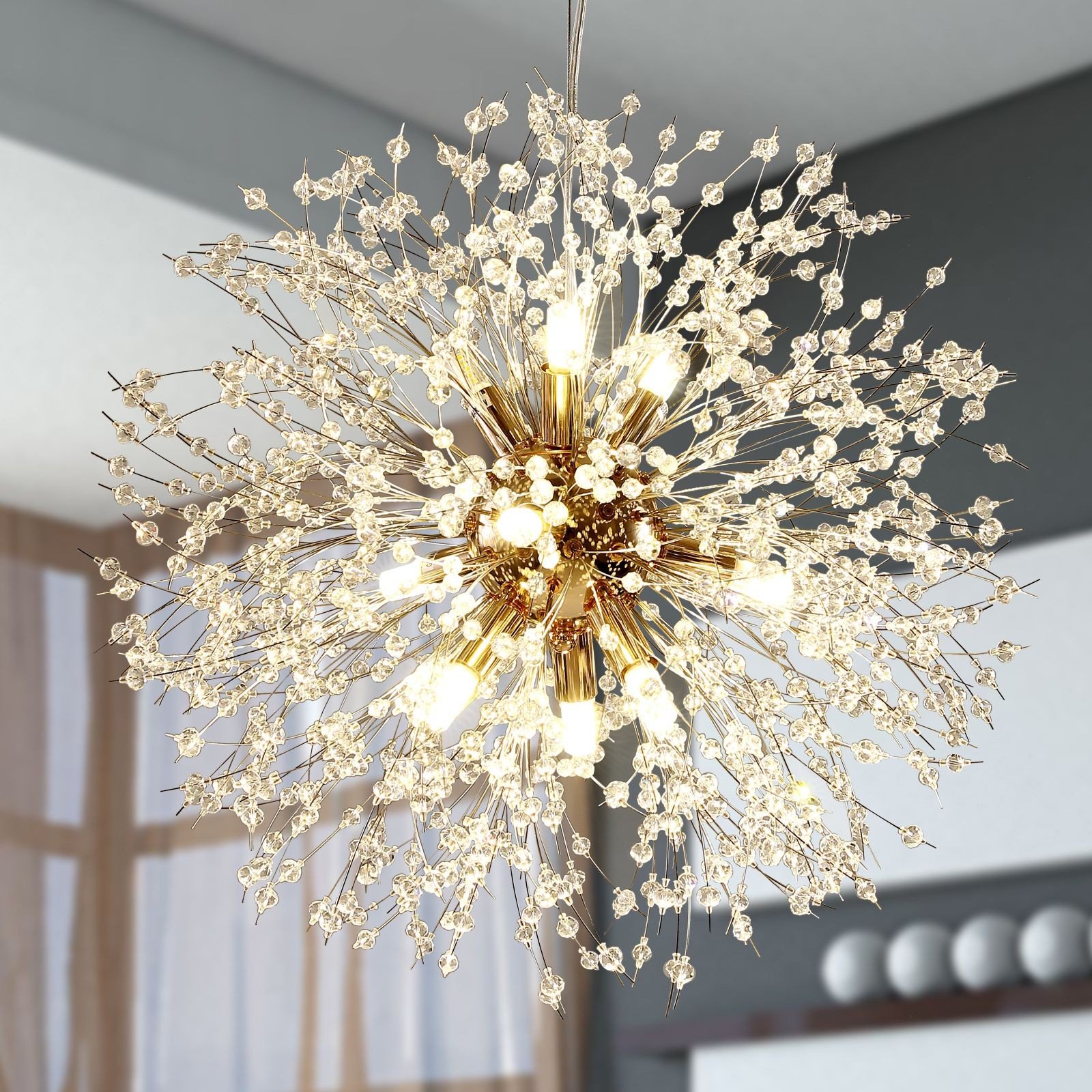 Modern Firework Dandelion Shape Satellite Crystal Chandelier For Restaurant